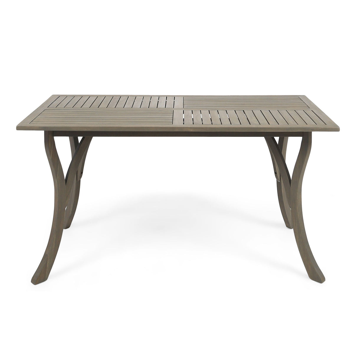 Transitional Acacia Wood Dining Table With Slat Panel Top - Gray