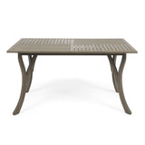 Transitional Acacia Wood Dining Table With Slat Panel Top - Gray