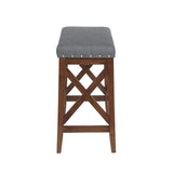 Upholstered Bar Stool With Nailhead Trim And X Frame Design (Set of 2) - Charcoal