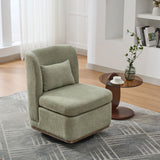 Wide Modern Chenille Cushioned Armless Metal Base 360° Swivel Chair With Pillow