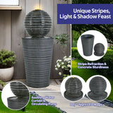 31.5" Tall Striped Column Fountain With LED Light Design For Outdoor Spaces - Gray