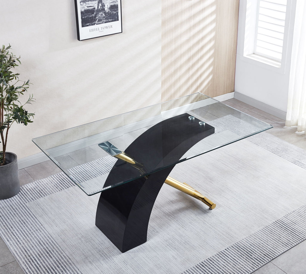 Stylish Dining Room Table, Luxury Glass Top Dining Table, Modern Design For Your House - Black