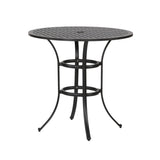 Cast Aluminum Round Counter Table With Lattice Design And Umbrella Hole - Dark Lava Bronze