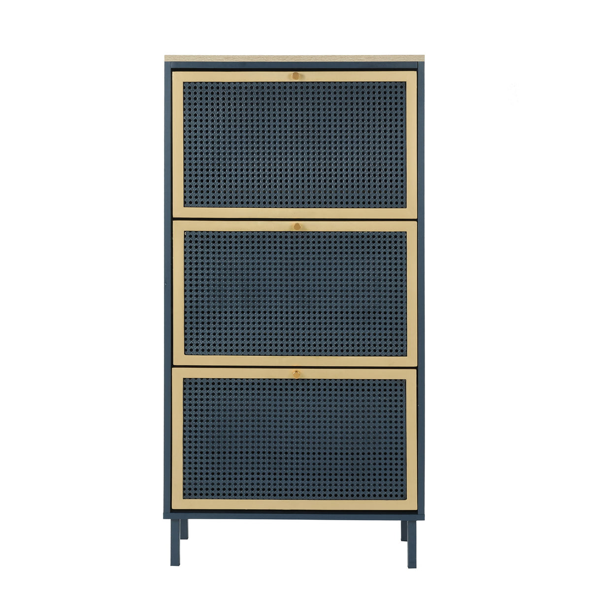 Modern Rattan 3 Door Shoe Rack Cabinet For Entryway