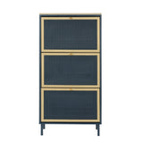 Modern Rattan 3 Door Shoe Rack Cabinet For Entryway