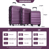 Expandable 3 Piece Luggage Sets Pc Lightweight & Durable Suitcase With Two Hooks, Spinner Wheels, Tsa Lock, (21/25/29) - Dark Purple