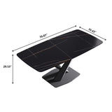 70.87" Modern Artificial Stone Black Curved Black Metal Leg Dining Table, Can Accommodate 6-8 People - Black