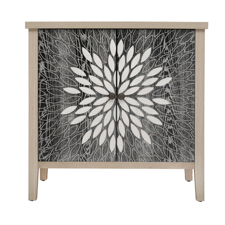 2 Door Carved Storage Cabinet With Adjustable Shelf, Accent Furniture