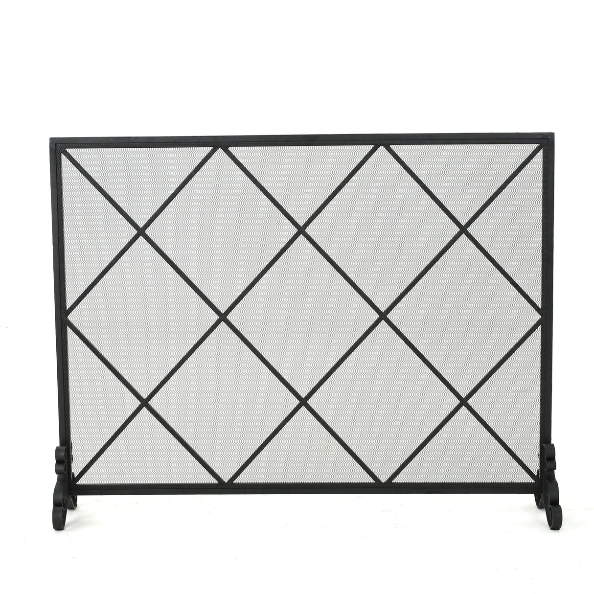 Minimalist Single Panel Iron Fireplace Screen With Diamond Design