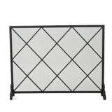 Minimalist Single Panel Iron Fireplace Screen With Diamond Design