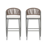 Outdoor Bar Height Metal Frame Counter Stools With Scallop Shaped Backrest & Water Resistant Cushions