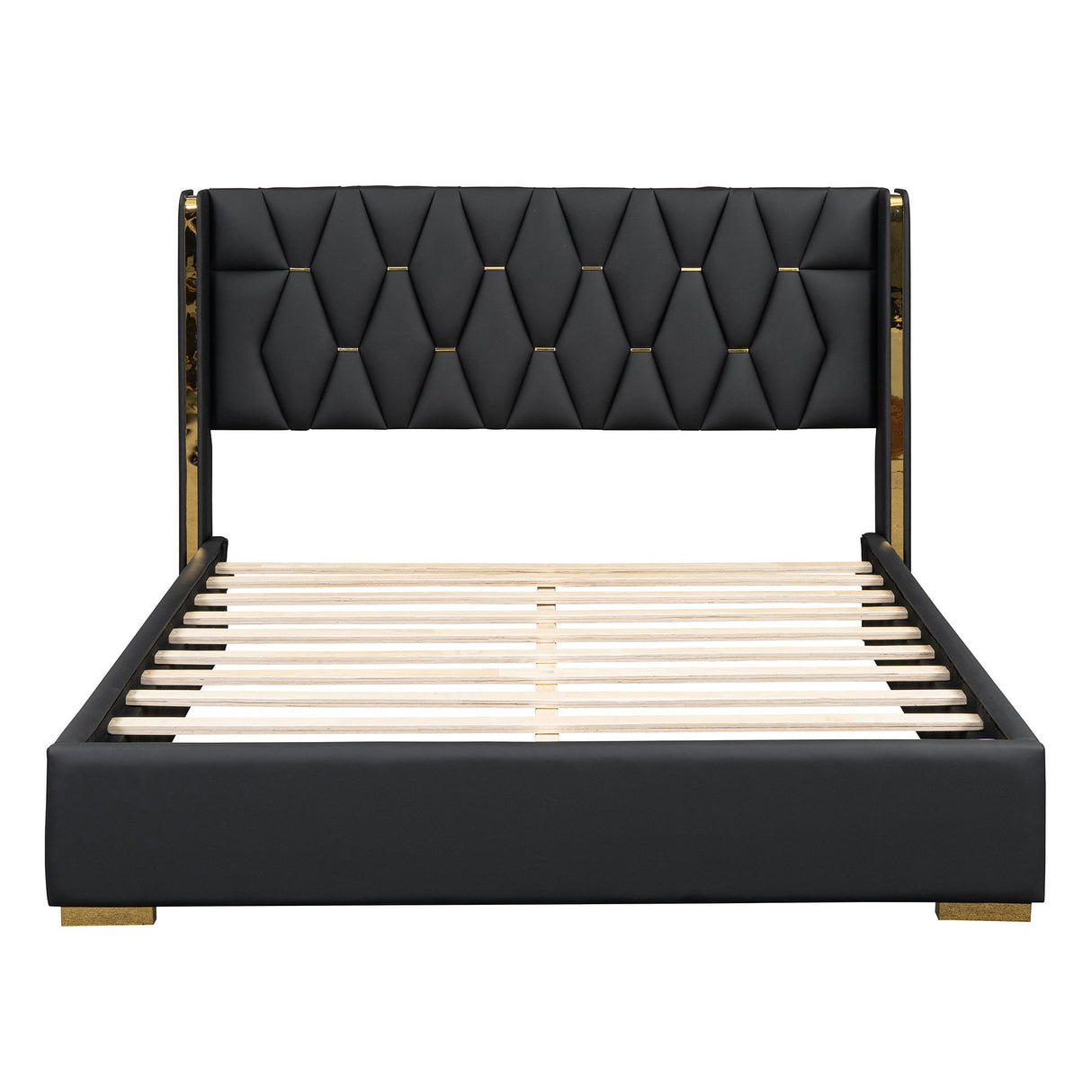 Upholstered Platform Bed With Strips - Black
