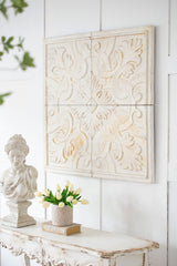 Distressed Wooden Square Wall Panels (Set of 4) - White