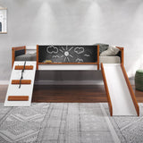 Aurea - Twin Loft Bed With Slide Slats Ststem Included - Cherry Oak / White