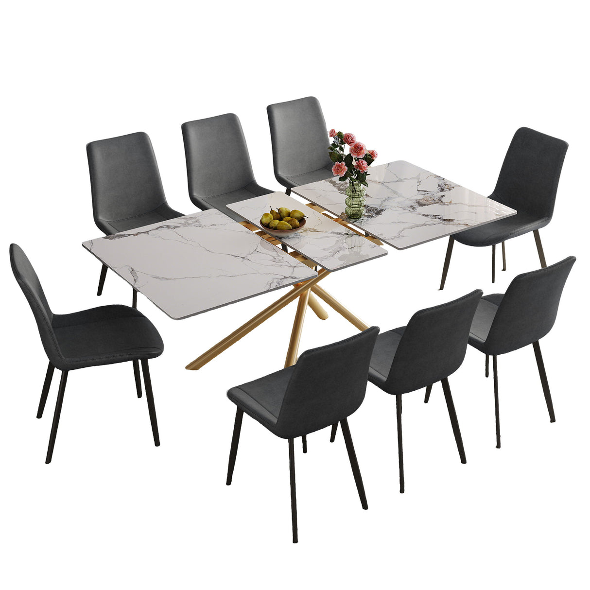 Modern Expandable Dining Table With Retractable Leaf With Chairs