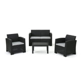 Zephyra - Outdoor 4 Piece Faux Wicker Rattan Chat Set With Water Resistant Cushions - Gray