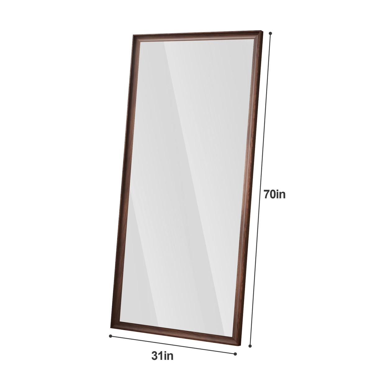 Vintage Full Length Mirror Wall Mounted With Faux Wooden Frame - Brown
