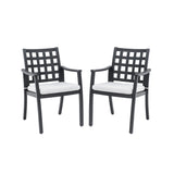 Modern Classic Cast Outdoor Patio Dining Chairs, Ergonomic Lattice Backrest Design, Sunbrella Cushion, Weather Resistant And Durable (Set of 2) - Ember Black