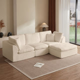 Cloud Sectional Couch, Convertible With Ottoman, 3 Seater Modular Design
