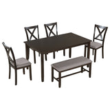 Kitchen Dining Table Set Wooden Rectangular Dining Table, 4 Chairs And Bench Family Furniture