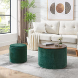 Classic 2 Piece Round Storage Ottoman Set With Drum Shaped Stool