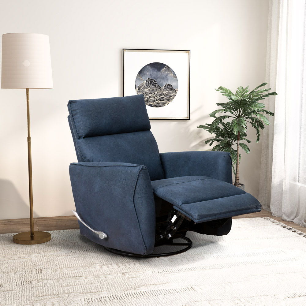 Carson - Swivel Glider Suede Recliner Chair - Midnight Blue