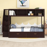Bunk Bed With Shelfs, Storage Staircase And 2 Drawers