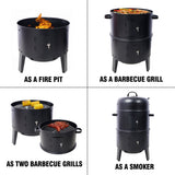 Portable Charcoal Smoker Grill For Outdoor Cooking - Black
