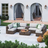 Elegant 4 Person Wicker Patio Seating Set With Cushions And Glass Top Table