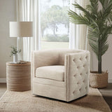 Swivel Chair With Tufted Barrel Design And Nailhead Accents