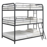 Triple Bunk Bed, Full Size With Sturdy Metal Frame And Safe Stairs - Black