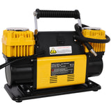 Heavy Duty 12V Dual Cylinder Air Compressor, Tire Inflator With Gauge - Yellow / Black