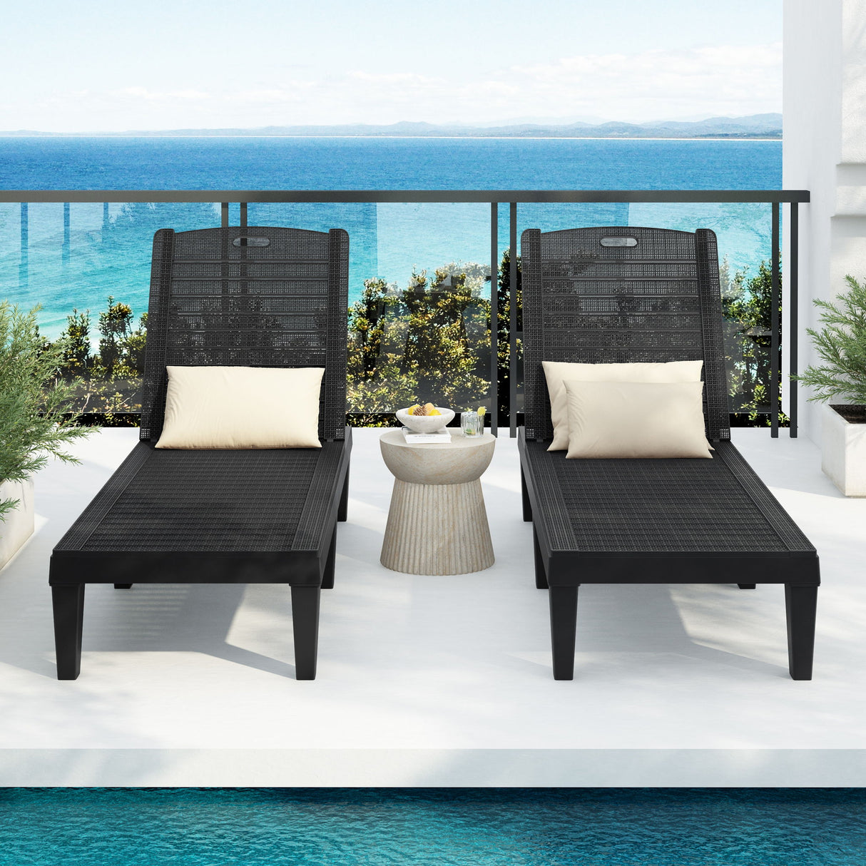 2 Piece Outdoor Chaise Lounges With Adjustable Backrest