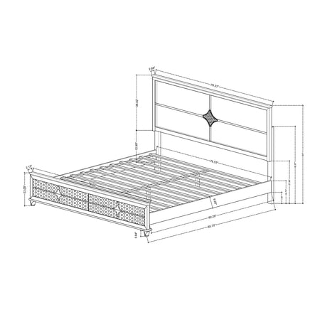 Uriuni - 5 Piece King Bedroom Set With LED Lighting And Panel Headboard - Gold / White