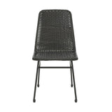 Outdoor Dining Chairs (Set of 2), Rattan Backrest And Cushions, Iron Frame - Dark Brown