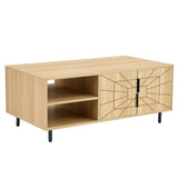 Spider- Web Textured Modern Coffee Table Geometric Art And Practical Design - Natural Wood