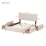 Upholstered Platform Bed With Classic Headboard And Drawers, No Box Spring Needed