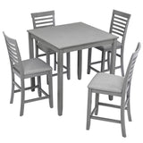 5 Piece Dining Table Set, Wooden Dining Square Table Set For 4, Counter Height Kitchen Table Set With Square Table And 4 Upholstered Chairs - Gray
