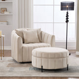 Oversized Velvet Swivel Barrel Accent Chair And Ottoman Set With Storage