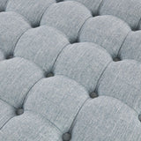 Skirted Tufted Round Ottoman With Button Top - Gray
