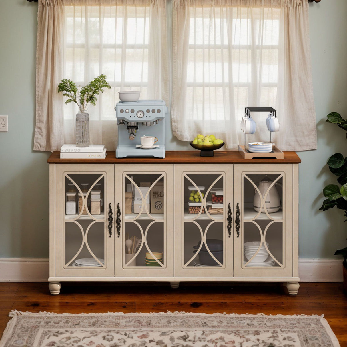Elegant 4 Door Cabinet With Tempered Glass Doors