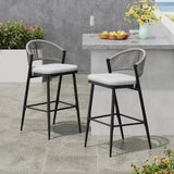 Outdoor Bar Height Metal Frame Counter Stools With Scallop Shaped Backrest & Water Resistant Cushions