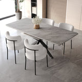 Extendable Dining Table Set With Curved Backrest Upholstered Chairs