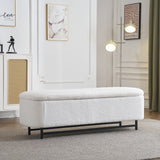 Modern Elegant Ottoman With Spacious Storage Function With Metal Feet - White / Black