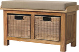 Rattan Basket Linen Bench - Brown