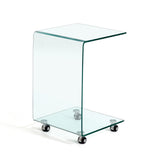 Tempered Clear Bent Glass Side Table End Table For Living Room, Small Sofa Table - Transparent