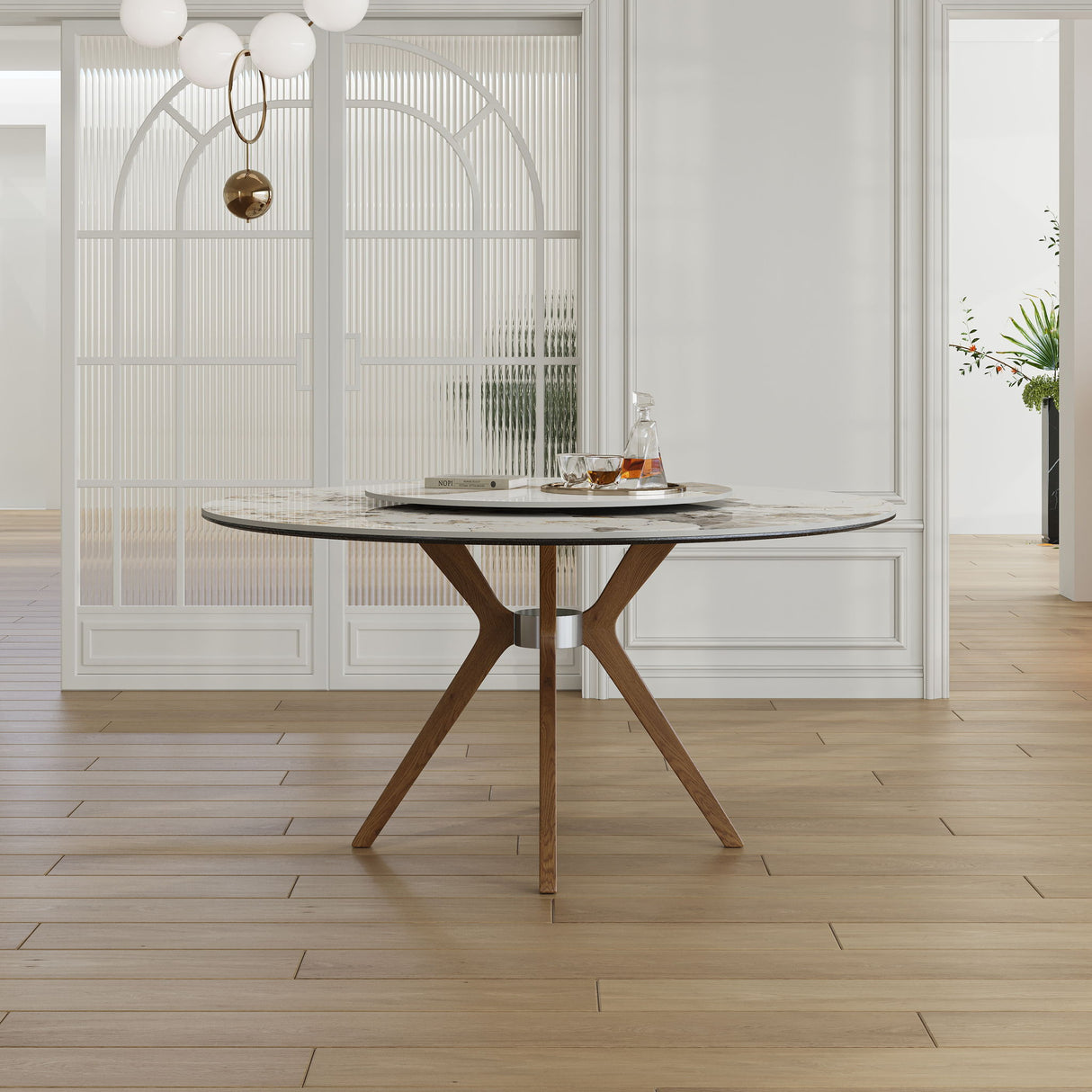 Dining Table With 35" Turntable - White