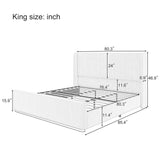 King Size Luxurious Corduroy Upholstered Bed Frame With Vertical Stripe Wingback Headboard And High Footboard - Light Gray