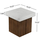 Mgo Square Side Table With Faux Stone Top And Wood Frame - Antique White / Natural Wood