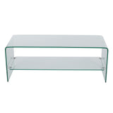 Modern Tempered Glass TV Stand With Shelf And Open Back Design - Clear